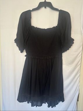 Topshop Black Eyelet Square-Neck Dress